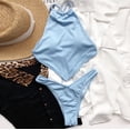 thumbnail image 6 of QLEICOM Womens Swimsuits Tummy Control Plus Size Swimsuit Coverup Solid Color Bellyband Bikini Two Piece Set Bra Swimwear Beachwear Light Blue S, 6 of 6