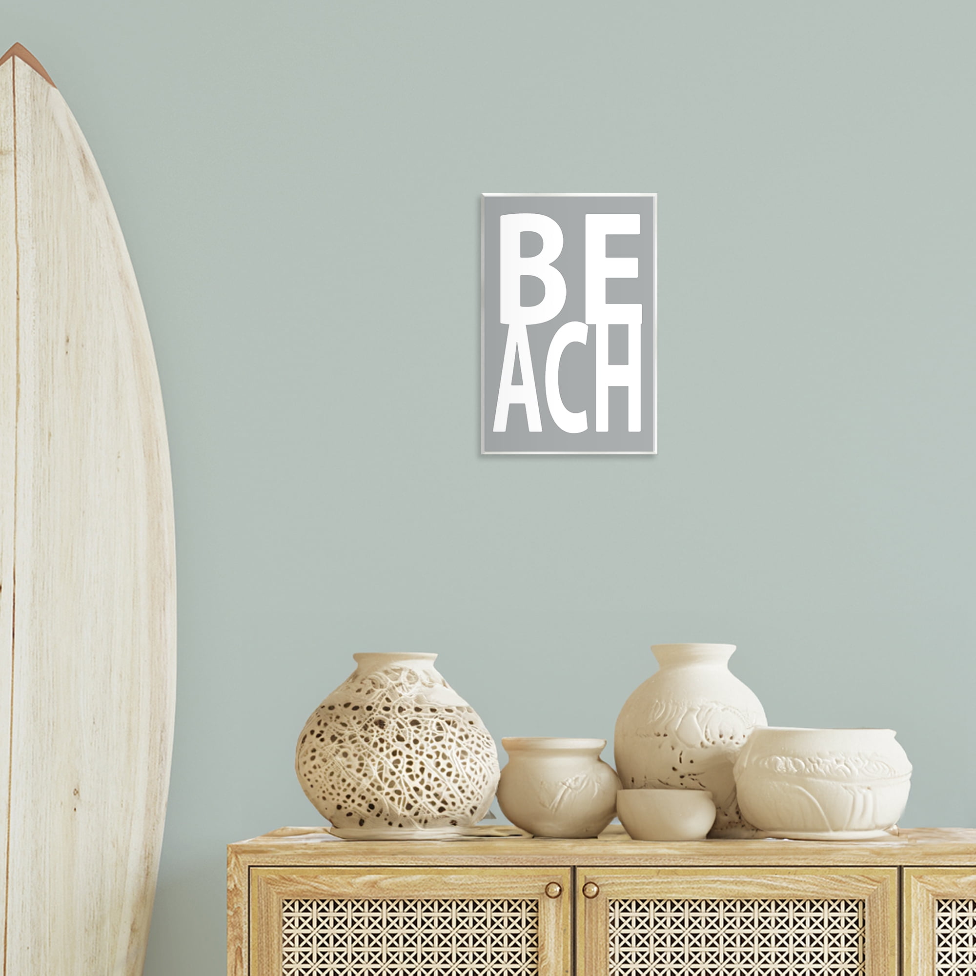 Stupell Industries Beach Word on Grey Typography Painting Unframed Art Print Wall Art, 10 x 15