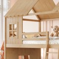 thumbnail image 5 of House Bunk Bed Full over Full with Storage Shelves and Wardrobe, Wood Floor Bunk Bed Frame with Ladders and Slides for Boys Girls, Natural, 5 of 13