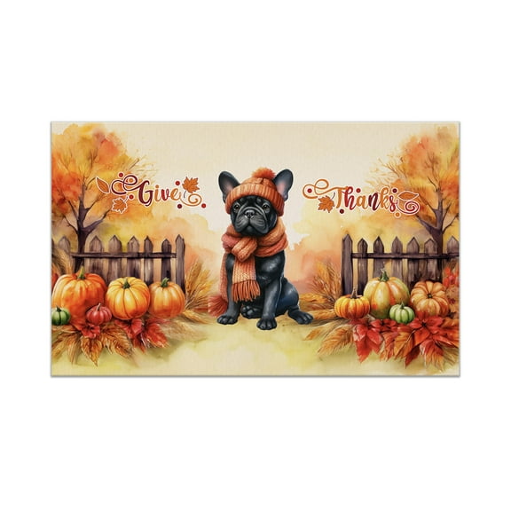 Happy Thanksgiving French Bulldog Give Thanks Fall Beanie Scarf Welcome Doormat Dog Lover Gifts Indoor Outdoor Welcome Mat - 00020