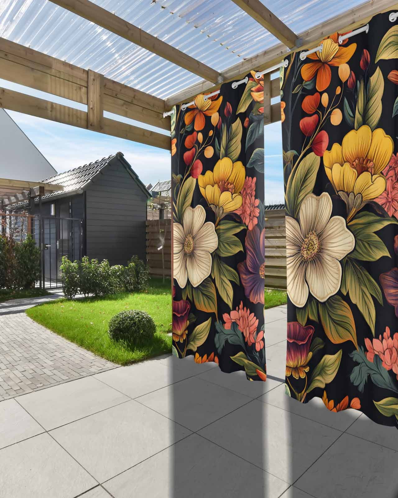 nqOlkjepod Outdoor Curtains for Patio Waterproof, Orange Flower Outdoor Privacy Panels Grommet, Sunflower Watercolor Plant Floral Leaf Blackout Outside Curtains for Porch/Cabana 54"x108", 2 Panels