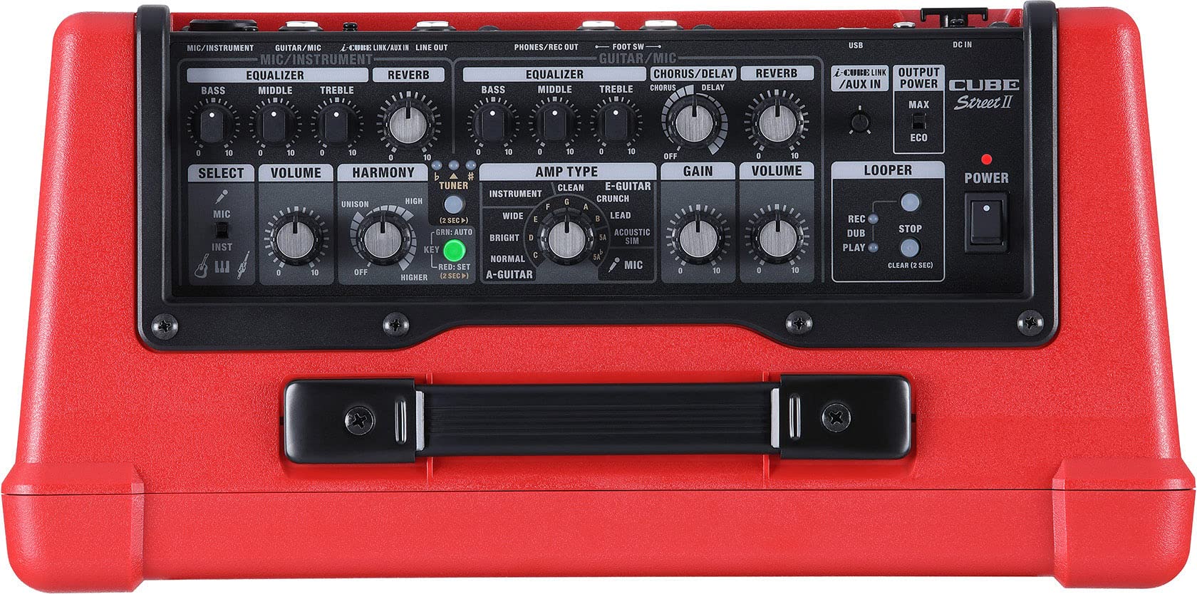 Boss Cube Street II Battery Powered Stereo Amplifier - Red Bundle with Gearlux Instrument Cable, XLR Cable, and Picks