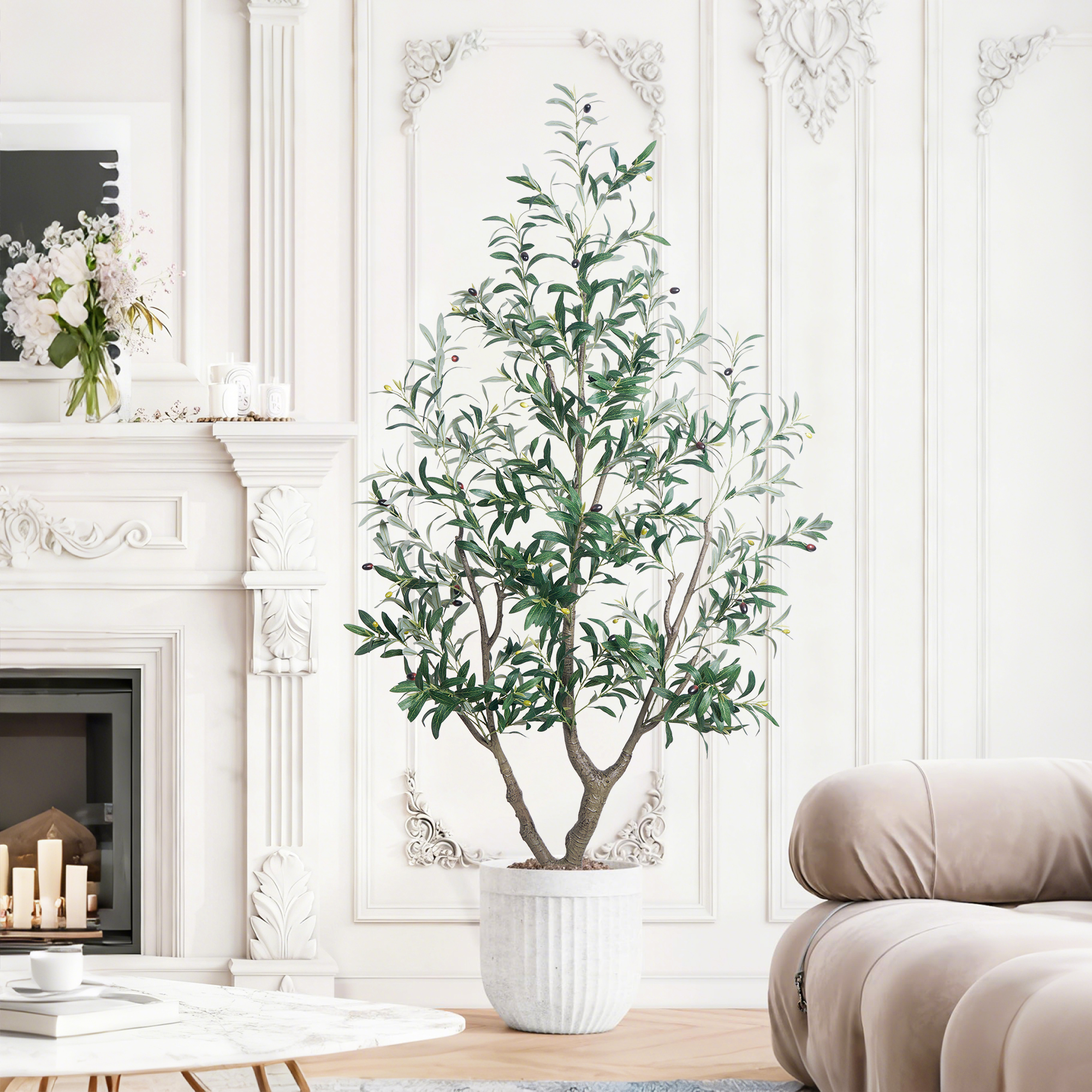 OLIVIVI Artificial Olive Tree 6FT Tall Faux Silk Plant for Home Office Decor Indoor Outdoor Fake Lifelike Potted Plant with Wood Branches 1 pack