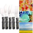 thumbnail image 2 of Juego de 5 espátulas y cuchillos de paleta, Espátulas de paleta, mango de madera negra, acero inoxidable, espátula para pintura al óleo, accesorios para pintura al óleo, yeso, 2 of 4