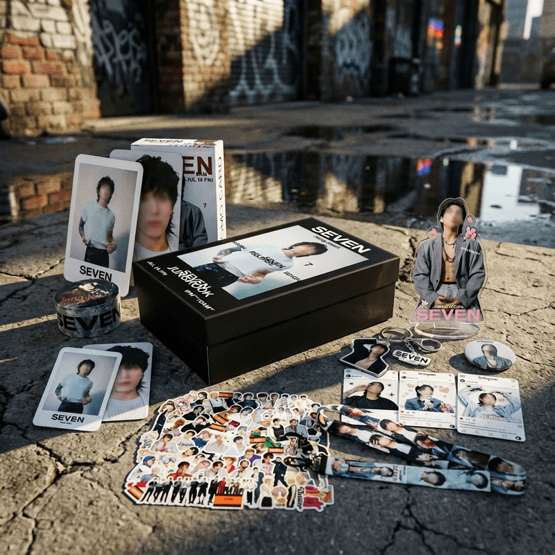 SEVEN Album Inspired K-pop Fan Gift Box, Collectible Merch Bundle Including Photocards, Standee & Stickers