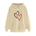thumbnail image 2 of 50% Clearance!Womens Fashion Plus Size Sawvnm Women's Comfortable Sweater Heart Pattern Printed Women's Hooded Pocket Drawstring Sweater For Women Beige XXL, 2 of 4