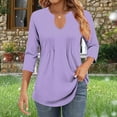 thumbnail image 2 of Diufon Womens 3/4 Sleeve Tops Business Casual Blouses V Neck Pleated Shirts Solid Color Dressy Tunic Tops, 2 of 7
