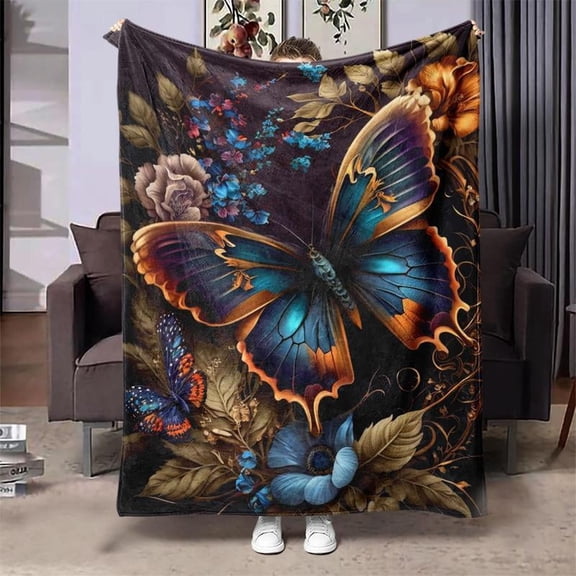 HELLOYOUNG Butterfly Throw Blanket, Soft Plush Lightweight Blanket, Cozy Warm Flannel Blanket for Adults, Home Office Travel and Camping, Air Conditioned Room Nap Blanket
