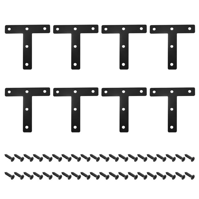 Unique Bargains T Forme Support, 80x80x1mm Plaques de Raccommodage en Acier au Carbone pour Fixation Conjointe avec Vis de Montage Noir 8Pack