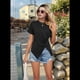 thumbnail image 5 of Camiseta de Corta con Cuello Redondo para Mujer, Estilo Túnica con Abertura Frontal, Informal, Holgada, Color Negro, Talla XL, 5 of 10