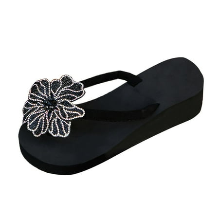 OJSFQUFP Womens Flip Flops Women Summer Solid Color Slip On Casual Open Toe Wedges Soft Bottom Breathable Slippers Shoes Sandals Slippers for Women Indoor and Outdoor Black 40