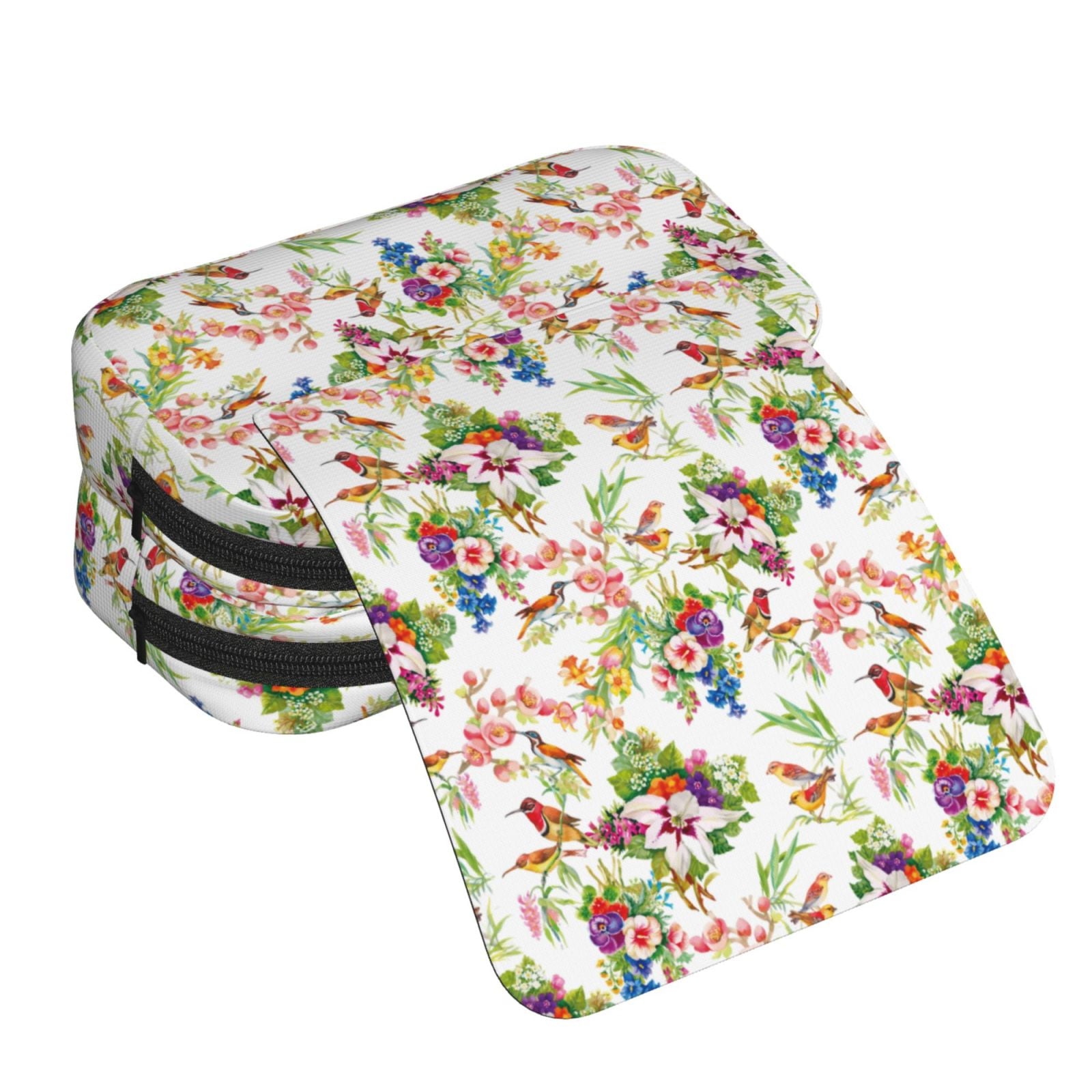 Rateoe Birds And Flowers Pattern Double Clamshell Pen Case, Storage Organizer with Two Zipper Compartments– Holds Up to 50 Pencils & Pens
