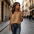 thumbnail image 5 of Womens Cotton Linen Tank Tops Crew Neck Side Button Loose Fit Blouses Casual Lightweight Summer Vacation Blouses, S, 5 of 6