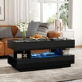 thumbnail image 2 of 39 Inch Lift Top Coffee Table with 16 Color LED Lighting and Expanding Surface Dual Drawers and Hidden Storage Modern High Gloss Black Living Room Table for Small Spaces, 2 of 9