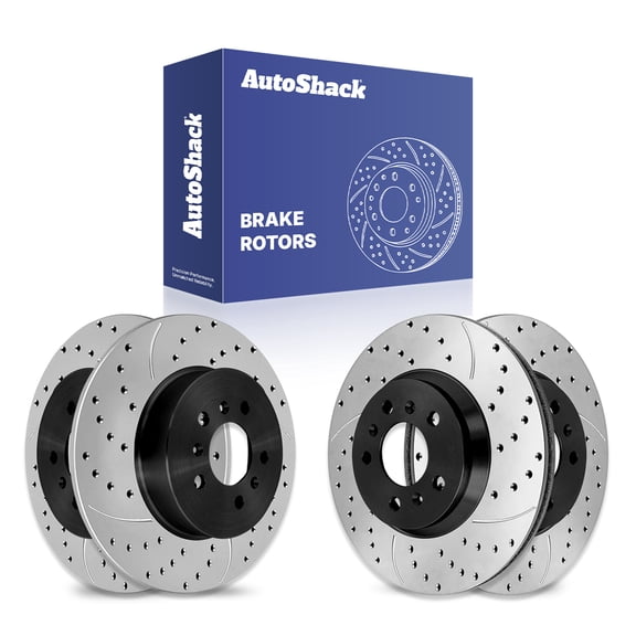 AutoShack Front & Rear Drilled & Slotted Brake Rotors | Replacement for 2006-2007 Chevrolet Monte Carlo 2006-2010 Impala 3.5L 3.9L 5.3L V6 V8 FWD | E-Coated | 4-PC Set | ShadowGuard