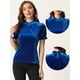 thumbnail image 2 of Camisa con cuello de volantes para mujer Blusa de terciopelo de manga corta Azul real M, 2 of 5