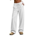 thumbnail image 3 of Women Fleece Lined Wide Leg Sweatpants Sevevn Elastic Drawstring High Waist Relaxed Fit Trousers With Side Pockets,For Home Relaxation Outdoor Strolls And Casual Street Wear, 3 of 9