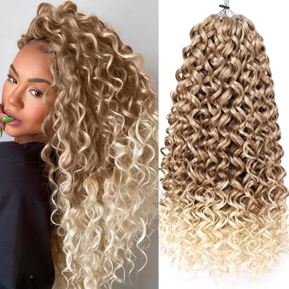 Unionbeauty 8 Pack GoGo Curl Crochet Hair Ocean Wave 18 Inch Water Wave Crochet Hair for Women Beach Curl Curly Crochet Hair Ombre Blonde Synthetic C
