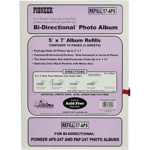 5x7 ABS Genuine Refill pages for Pioneer BI-DIRECTIONAL album - 5x7