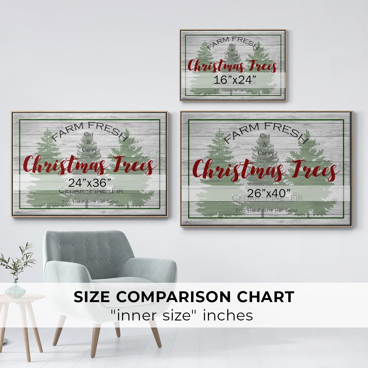 Farm Fresh - Framed Gallery Wrapped Holiday Canvas - 17 x 25 - Natural Wood Frame