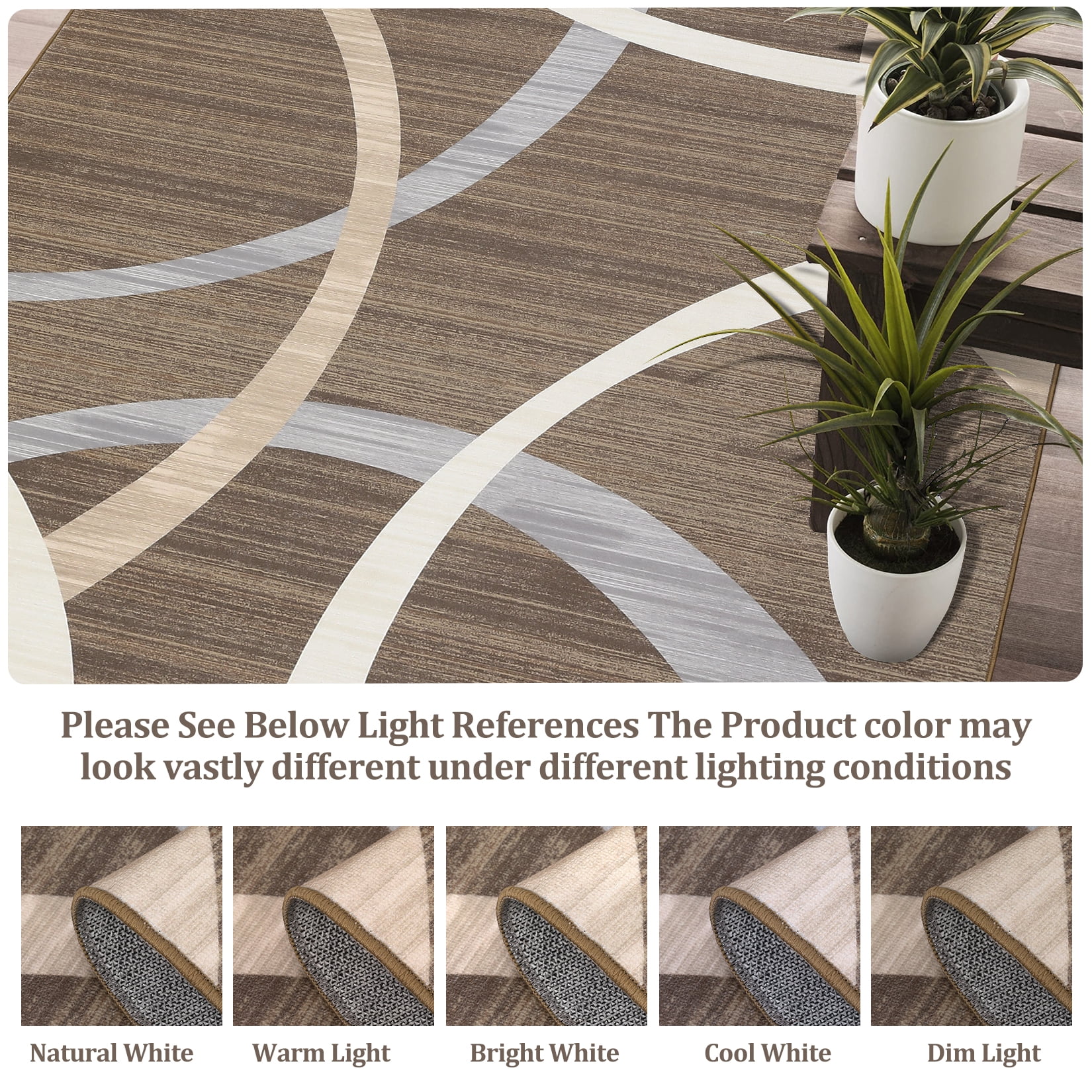 Hasoo Area Rug 4' x 6' Washable Rugs for Living Room Modern Geometric Line Pattern Carpet, Brown