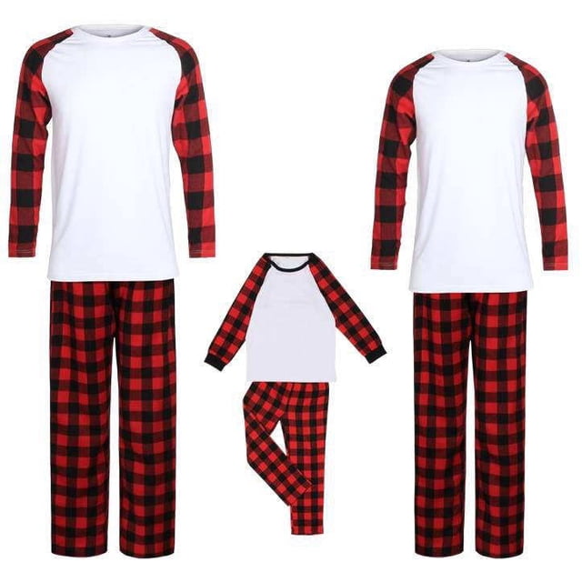 Pijamas de vinilo en blanco de sublimación, ropa de dormir de invierno, trajes familiares de manga a cuadros, hombres, mujeres, niños, pijamas de Navidad en blanco de sublimación Sincero Hogar