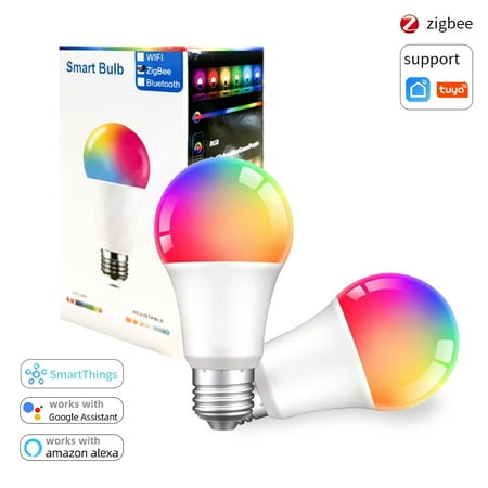 

Zemismart Smart Light Bulb Zigbee RGBCW Dimmable LED Bulb Work with Google & Alexa E27 9W LED Color Changing Light Bulb Compatible with Tuya/Smartthings 2-Pack