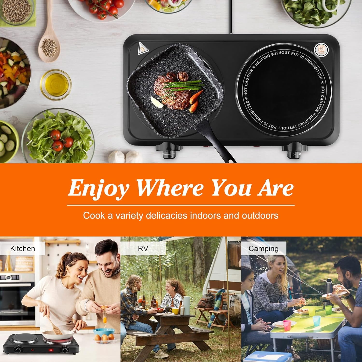 Hot Plates for Countertop, Battery Powered Hot Plate, Electric Hot Plate, 1200w Electric Infrared Single Burner,  Portable Counter Single Stove with 7.5” Glass Cooktop