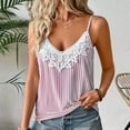 thumbnail image 3 of FRSASU Women's V Neck Lace Tank Tops Summer Stripe Color Block Casual Sleeveless Shirts Tops Pink, 3 of 9