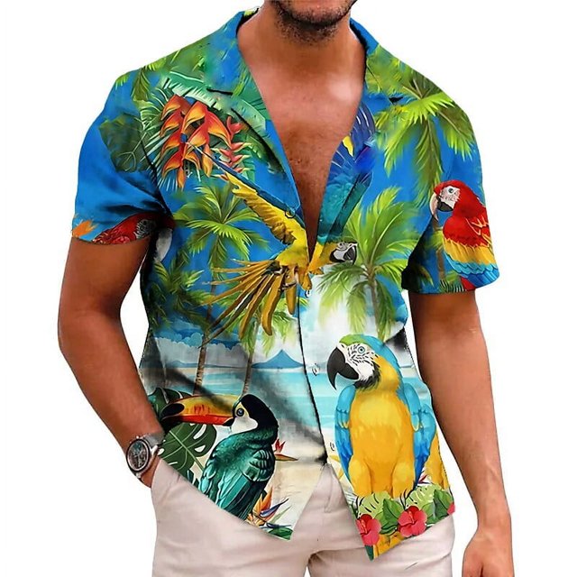 Hawaiian Shirt Summer Short Sleeve 3D Parrot Floral Print Men Women