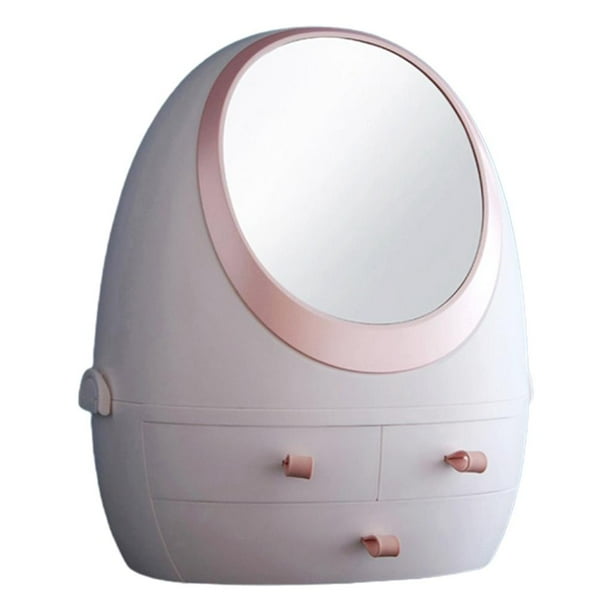 de Caja de Almacenamiento de Maquilje Cosmético con Caja de Acabado de Escritorio con Espejo LED Espejo ordinario Soledad Organizador de maquillaje blanco