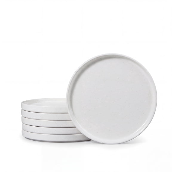 Onader 6 Piece Serving Plates, 7.87 inch Dishes Set for Home Kitchen, Speckled Dinner Plates for Salad Steak Dessert Fruit and Pasta, Microwave & Dishwasher Safe, Seashell White