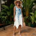 thumbnail image 3 of FUIALDOLG Summer Dresses for Women Lady Blue Flower Flowy Pleated Midi Dress Dragonfly Tank Dresses for Vacation,Cocktail Party,L, 3 of 7