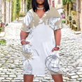 thumbnail image 2 of Onions Painted Beige Background Summer Sundress for Curve Women Casual Pattern Plus Size V Neck Short Sleeve Loose Fit Oversize Dresses, 2 of 5