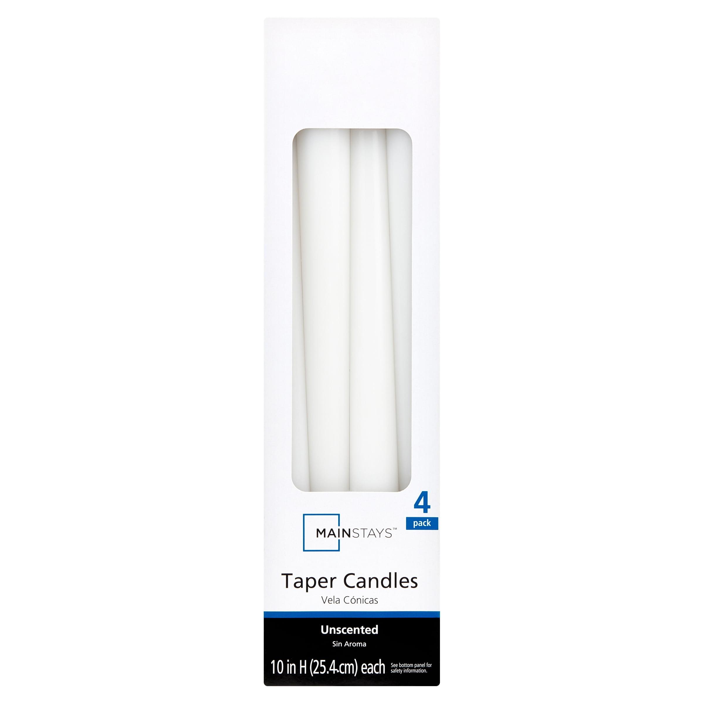 2 pack Mainstays Unscented Taper Candle, White, 4Pack, 10