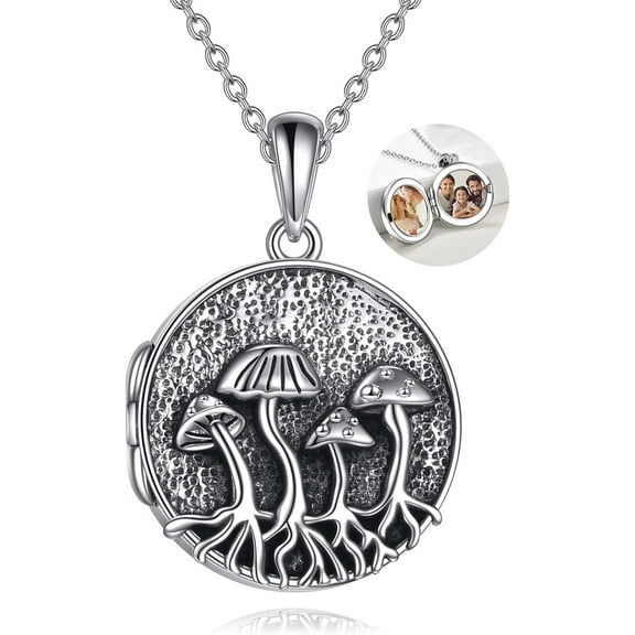 Sterling Silver Mushroom Photo Lockets Necklaces for Birthday Christmas Jewelry Gifts for Women Friend
