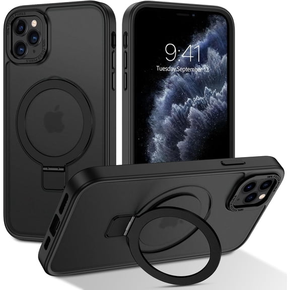 for iPhone 11 Pro Max Case Magnetic with Ring Stand[Compatible with Magsafe], Translucent Matte Back Full Body Protective Cover Kickstand Phone Case for iPhone 11 Pro Max 6.5", Black