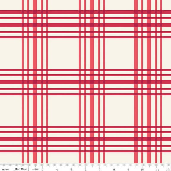 Cotton Heirloom Red Plaid Patterned Dutch Christmas Winter Picnic Cream Cotton Fabric Print by the Yard (C14344-CREAM) by Riley Blake
