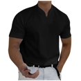 thumbnail image 2 of Men's casual solid color V-neck gentleman's business short-sleeved fitness T-shirt Black 2X, 2 of 5