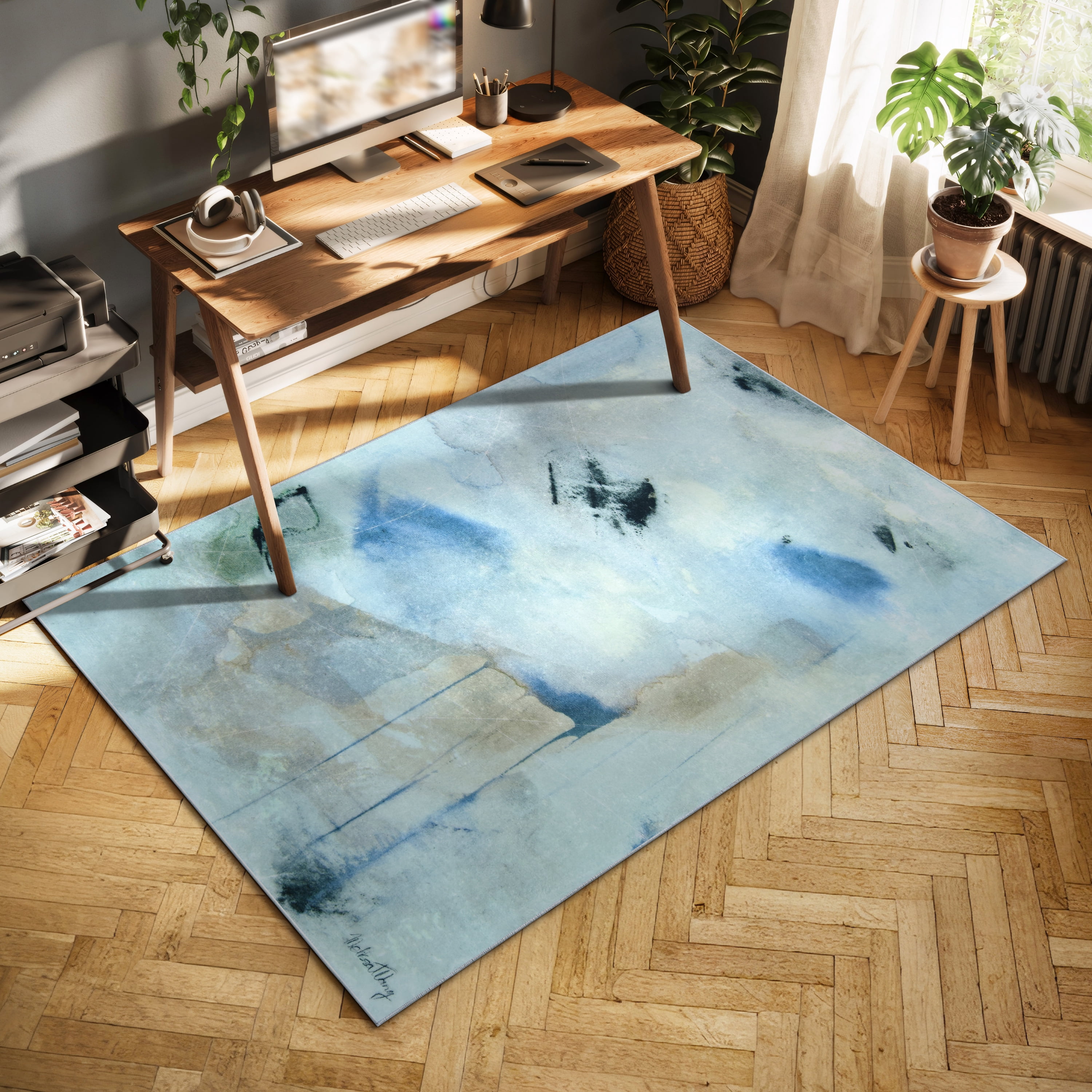 Floating Stars, 5'x8' Hand Washable Abstract Art Area Rug