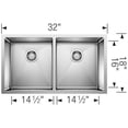 thumbnail image 2 of Quatrus R15 32" 50/50 Double Bowl Undermount Stainless Steel Kitchen Sink, 2 of 3