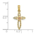 thumbnail image 2 of 14k Gold Religious Faith Cross With Pink Flower Center Cut-out Charm 24x11mm Wide Pendant Necklace for Women, 2 of 2