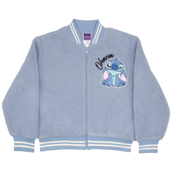 Disney Lilo & Stitch Girls Varsity Bomber Jacket Zip-Up Stitch Ohana Graphic Print Jacket for Kids (Sizes 7-14)
