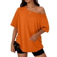 thumbnail image 4 of Harpily Womens T-Shirts Y2K Style Asymmetric Neckline Off Shoulder Short Sleeve Casual Basic Short Sleeve T-Shirt, 4 of 4