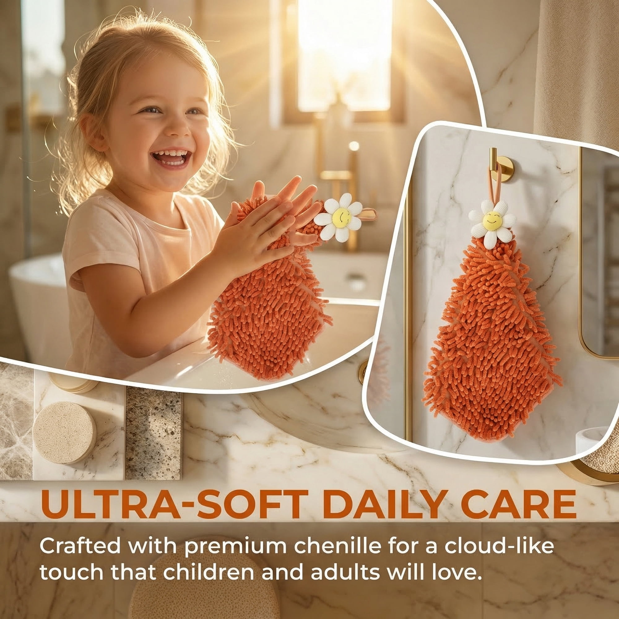 Unique Bargains Soft Absorbent Quick Dry Cute Flower Chenille Hand Towels Orange 12" x 12"