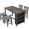 thumbnail image 2 of 5 Piece Dining Table Set with 3 Layer Open Storage Shelf, Rectangular Table with 2 Upholstered Chairs and 2 Rivets Trim Stools, 2 of 8