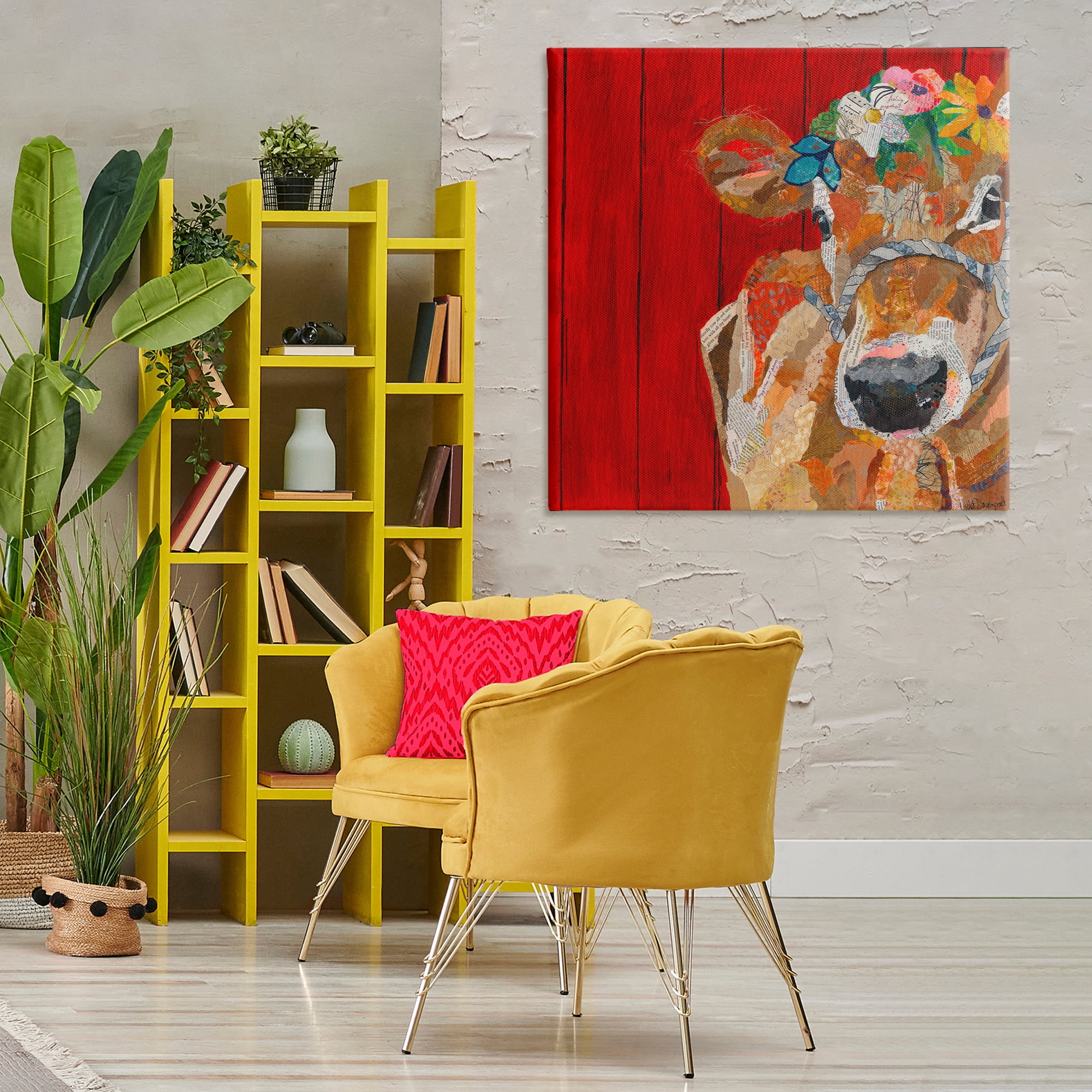Stupell Industries Red Barn Cow Collage Animals Painting Wrapped Canvas Art Print Wall Art, 36 x 36
