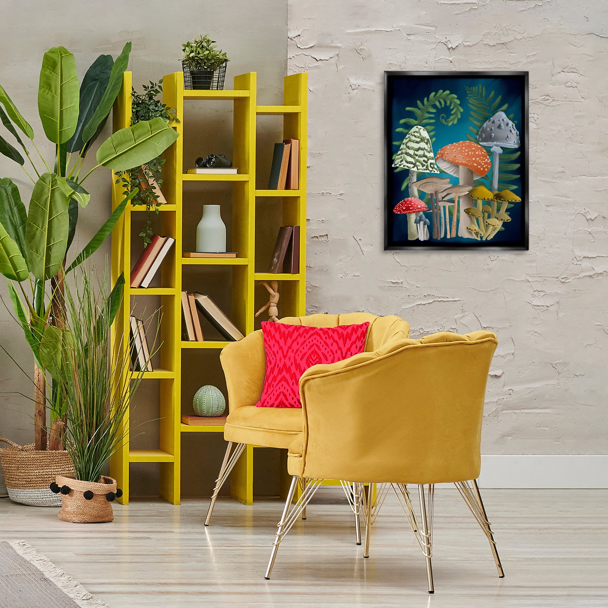 Stupell Industries Curling Ferns & Mushrooms Botanical & Floral Painting Black Floater Framed Art Print Wall Art, 17 x 21