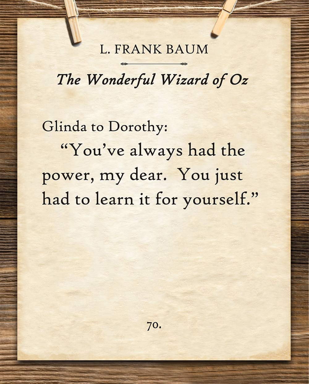 L. Frank Baum - You've Always Had The Power My Dear - Wizard of Oz - Book  Page Quote Art Print - 11x14 Unframed Typography Book Page Print - Great  Gift for, image size:1000x1244