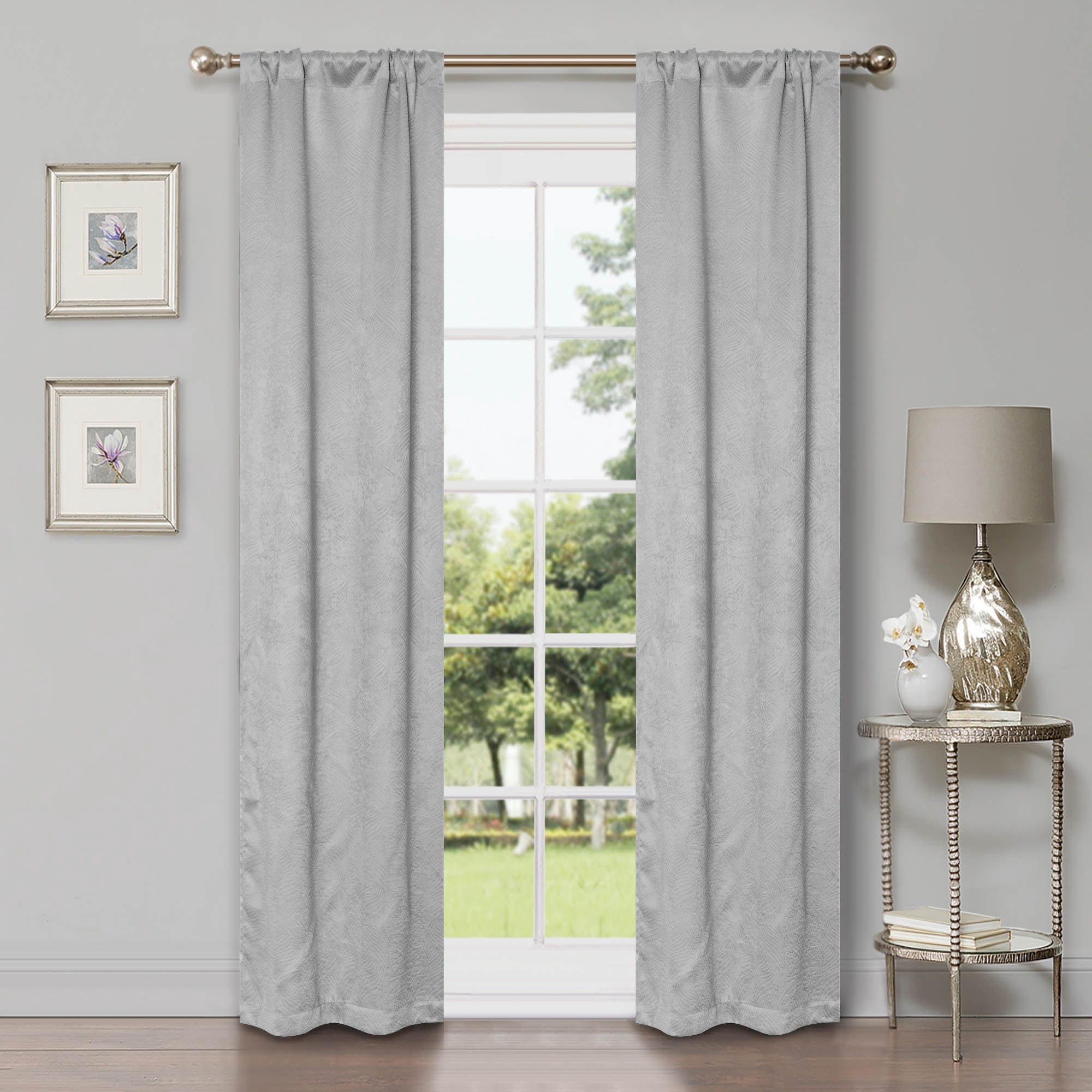 Superior Wave Blackout Rod Pocket Curtains Panel Set, Chrome, 26" x 84"